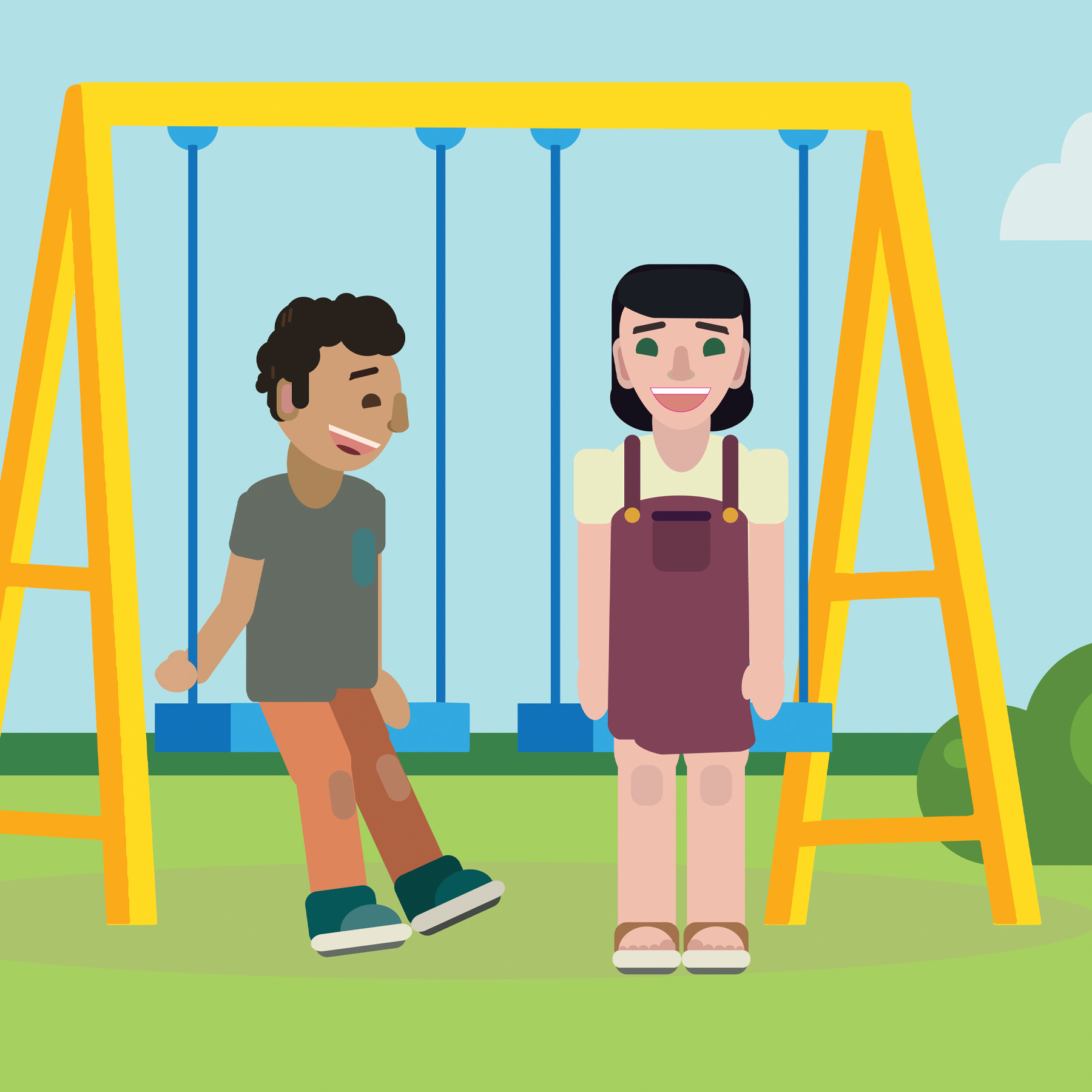 Graphic of young people on playground swing