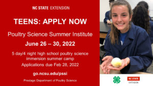 Flyer for Poultry Science Summer Institute with dates and webpage