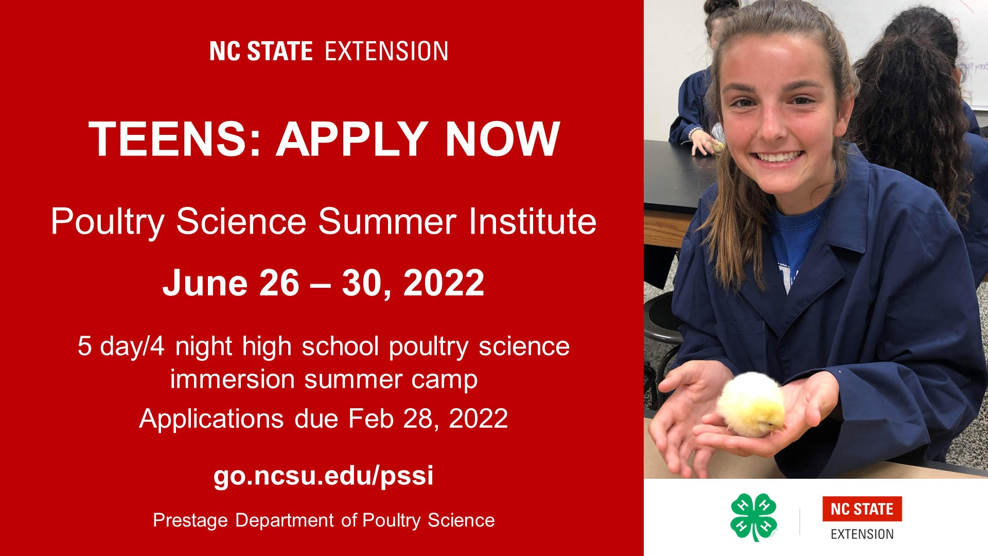 Flyer for Poultry Science Summer Institute with dates and webpage